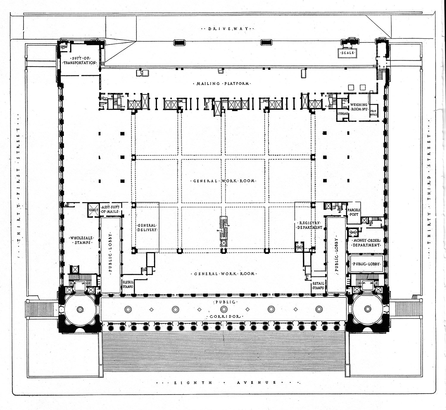 First floor plan of the United States Post Office, New York