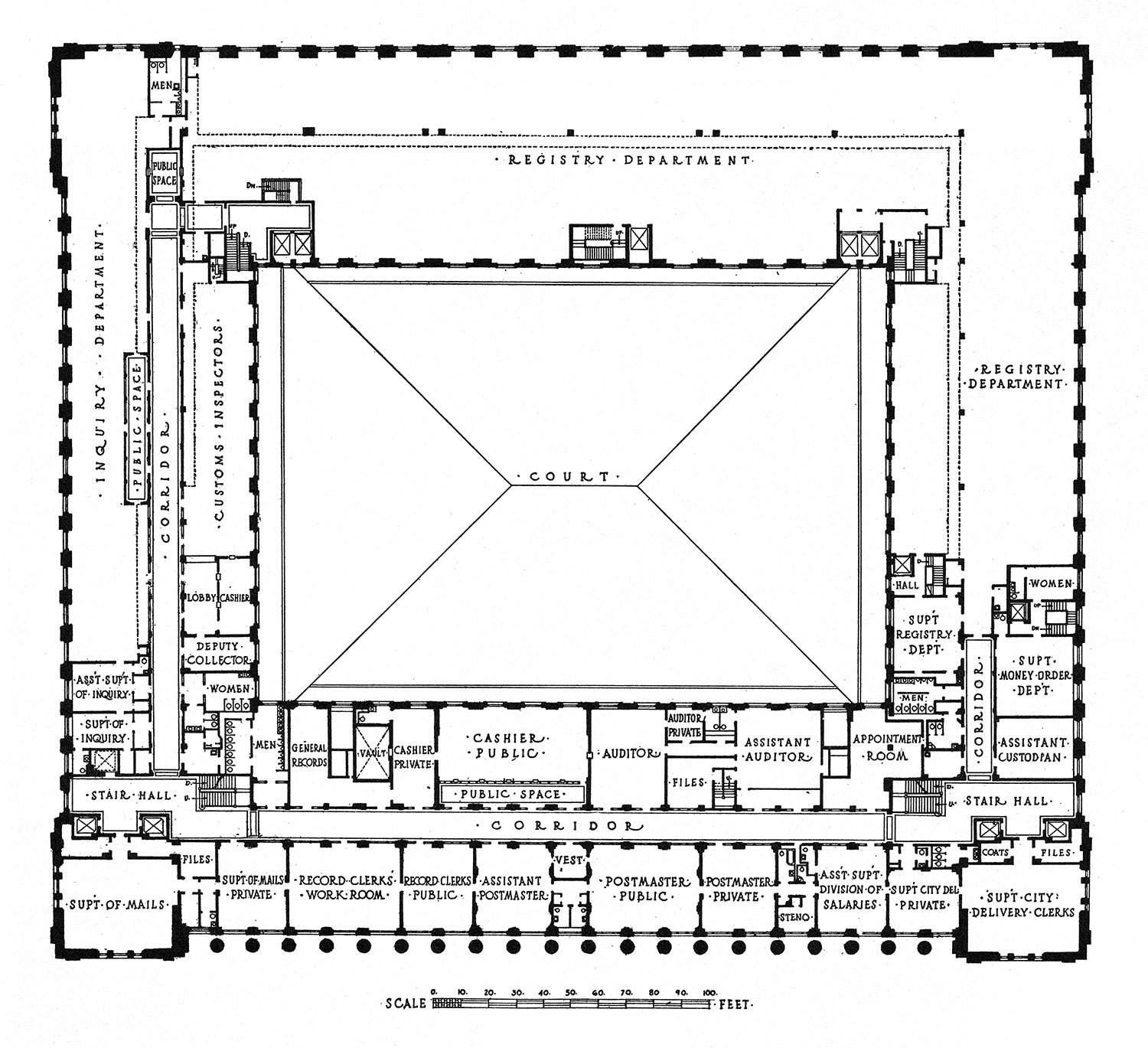 Second floor plan of the United States Post Office, New York
