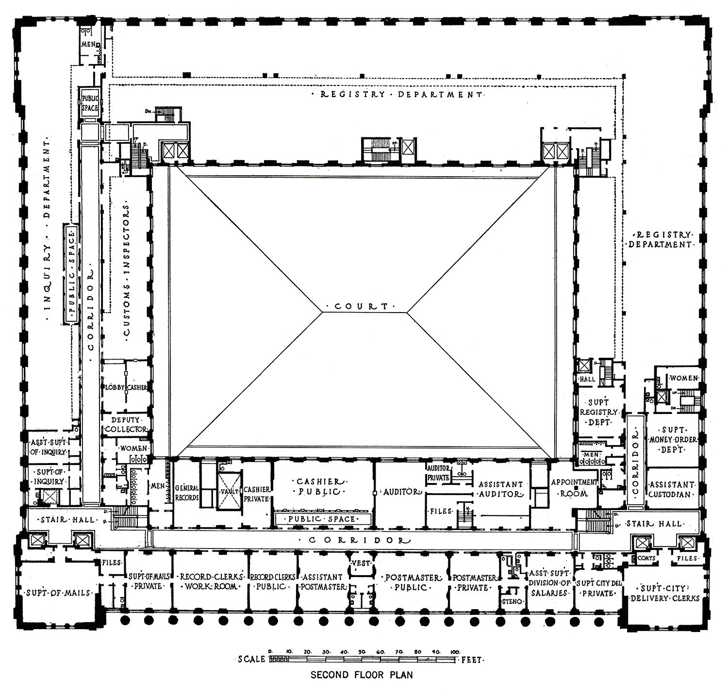 Second floor plan of the United States Post Office, New York