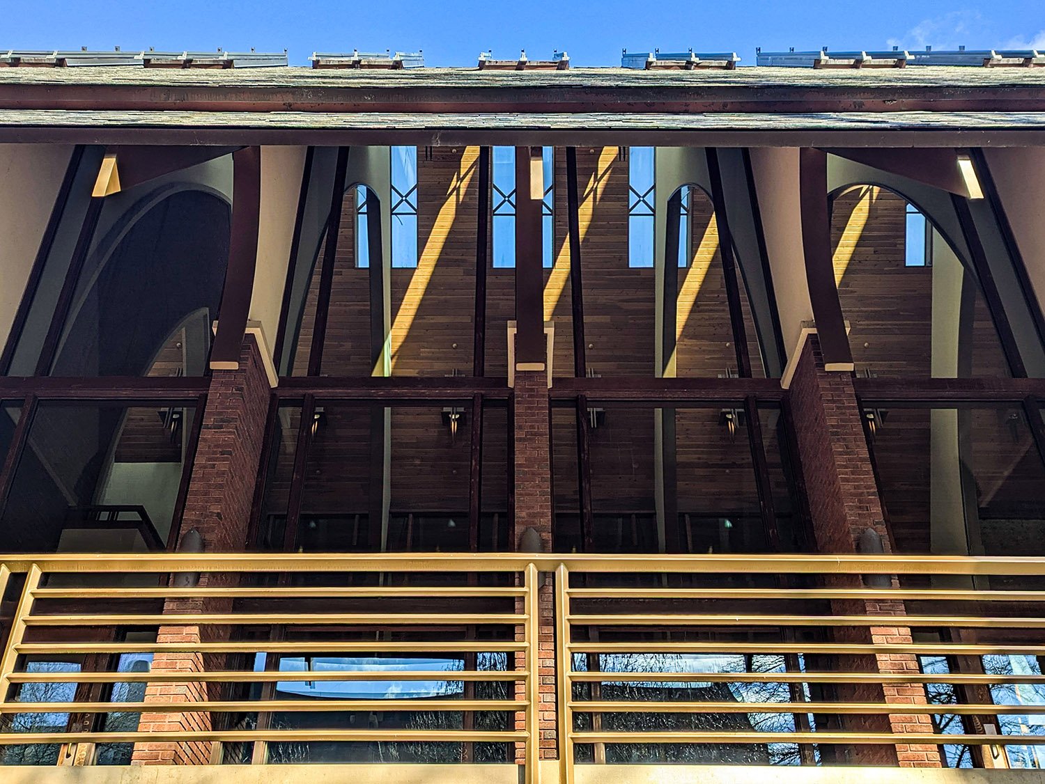 Looking up at the south elevation of Julia Thompson Smith Chapel, Decatur, Georgia