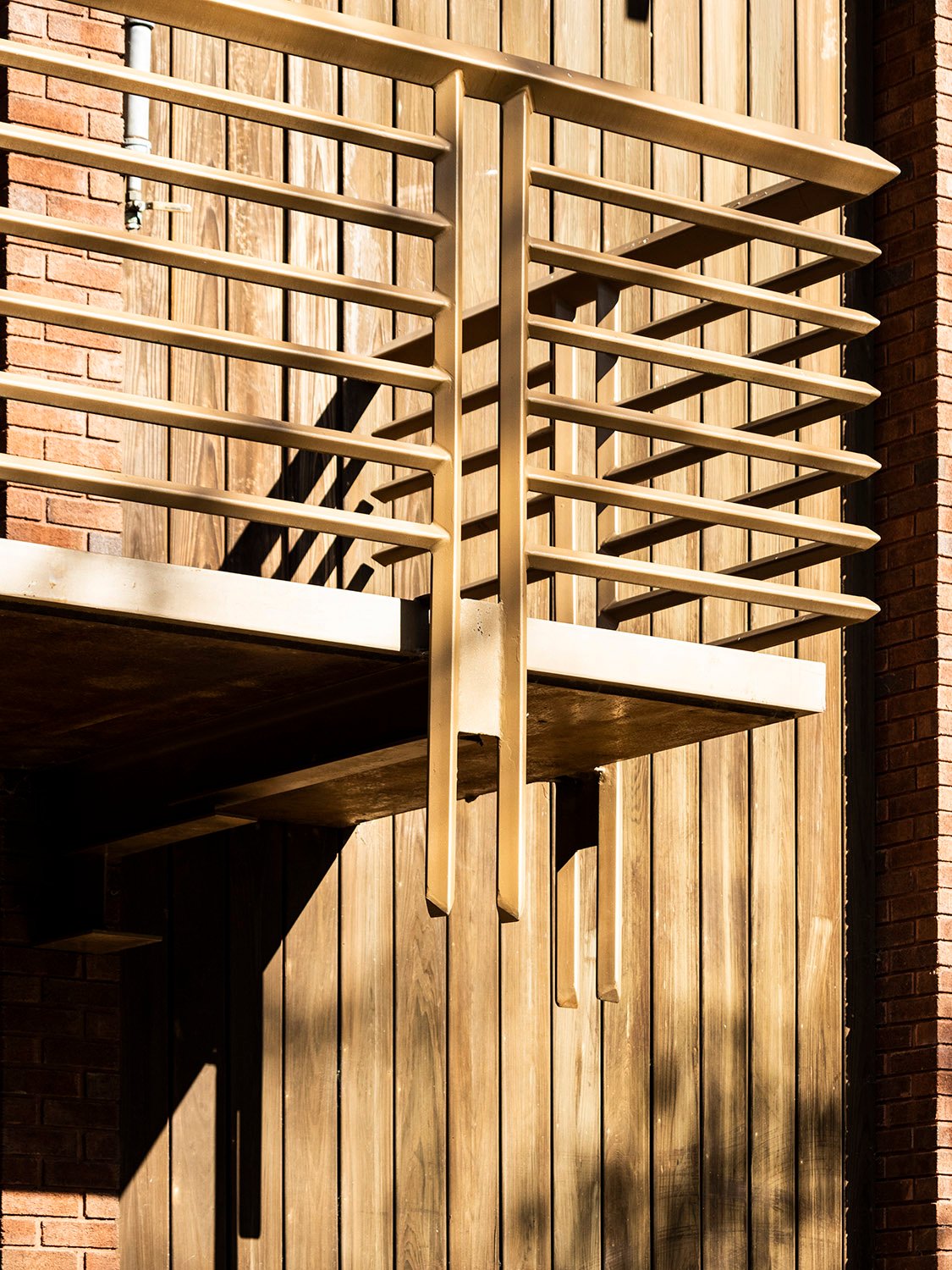 Rails and siding on the south elevation of Julia Thompson Smith Chapel, Decatur, Georgia