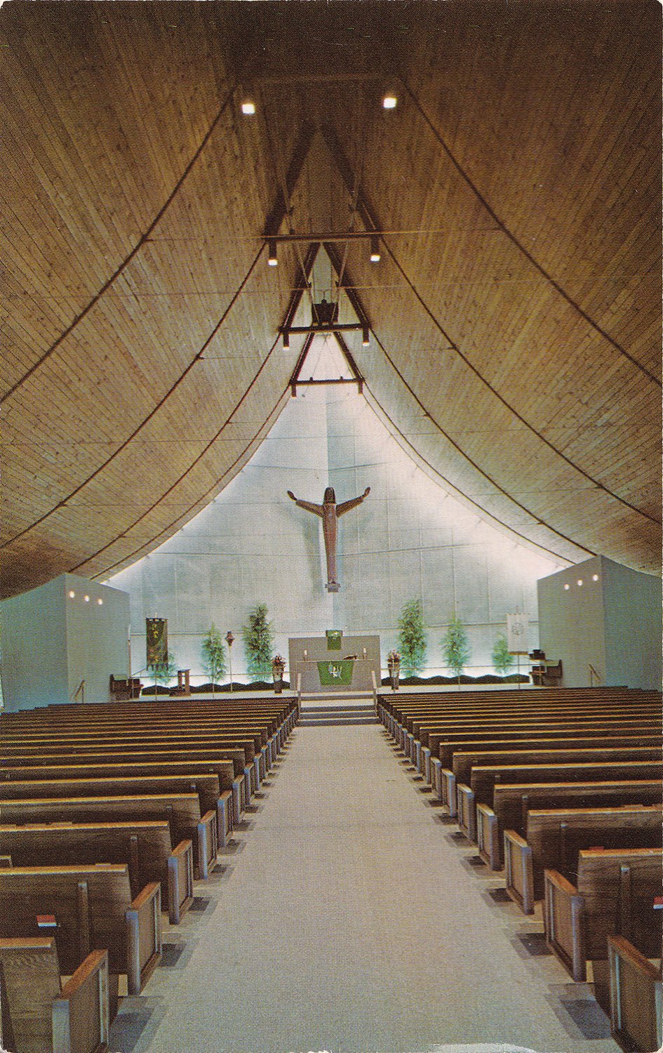 Interior of St. Paul's Lutheran Church Sanctuary (1969), Sarasota, Florida. Photograph from an undated postcard published by Henry Waitt Photography of Sarasota.