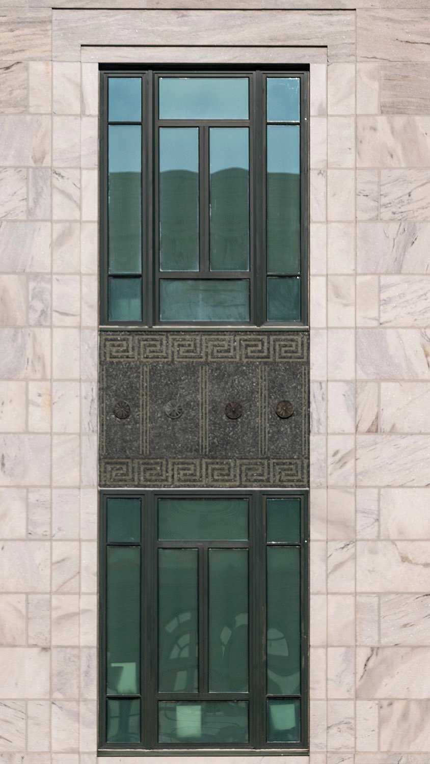 Windows and spandrel on the facade of the Troup County Courthouse, LaGrange, Georgia