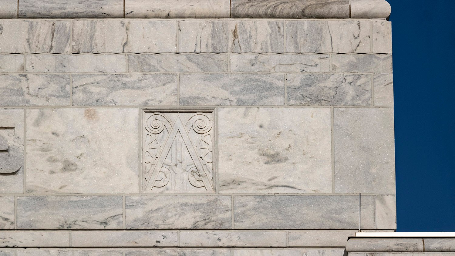 Etched marble on the facade of the Troup County Courthouse, LaGrange, Georgia