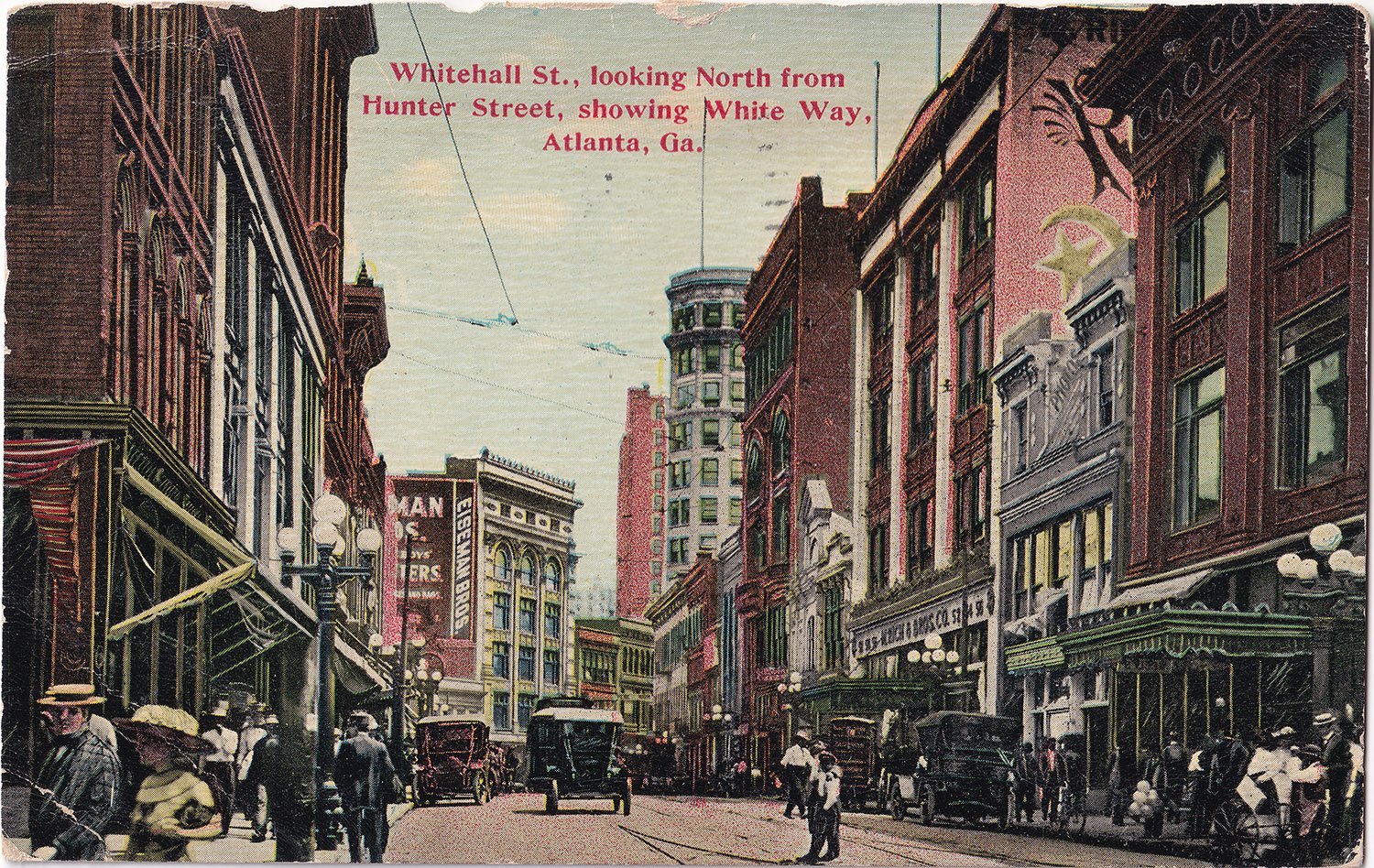 Postcard view of Whitehall Street, with the Hirsch Building visible on the distant right