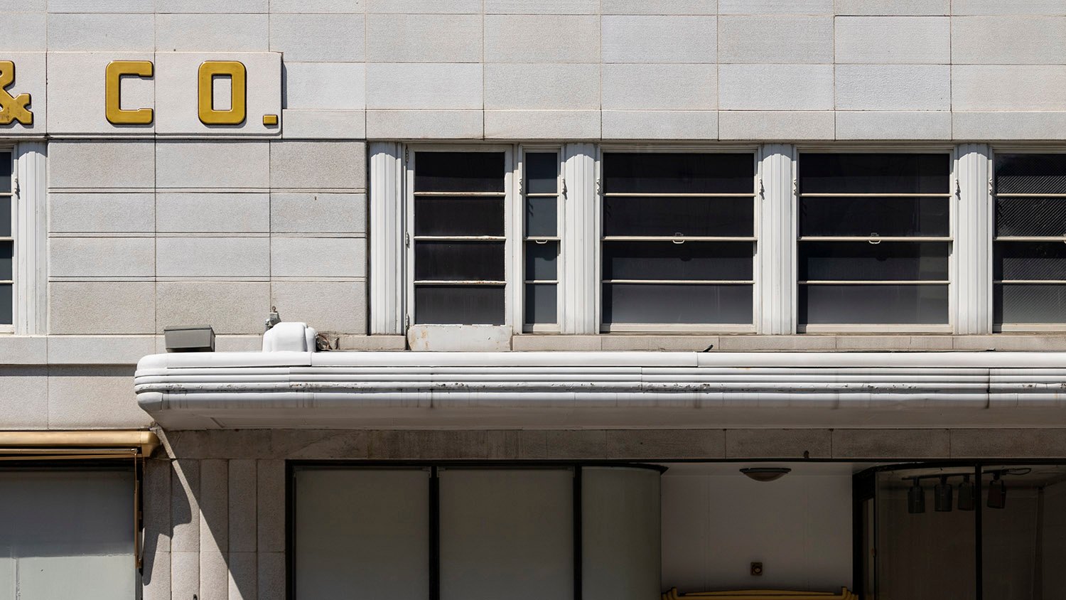 Awning and second-floor windows on the south facade of S.H. Kress & Co., Birmingham, Alabama