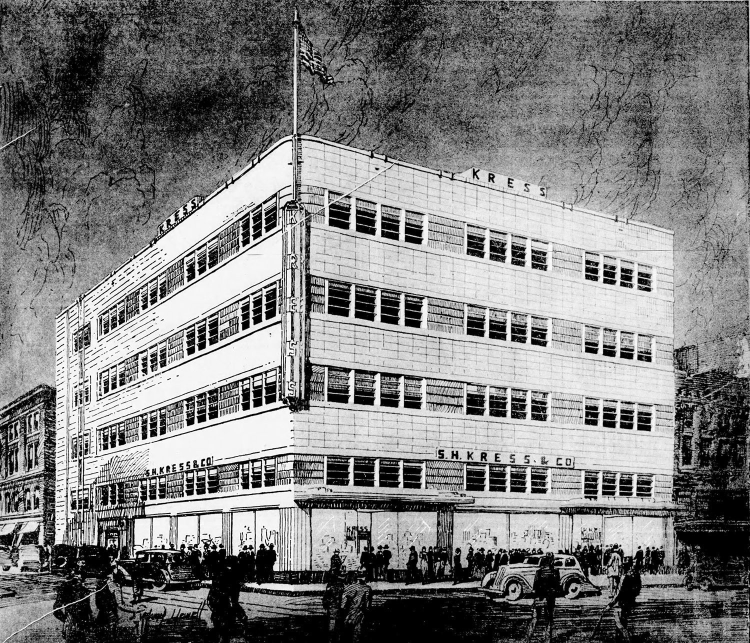 Illustration of S.H. Kress & Co. (1937). Birmingham, Alabama.