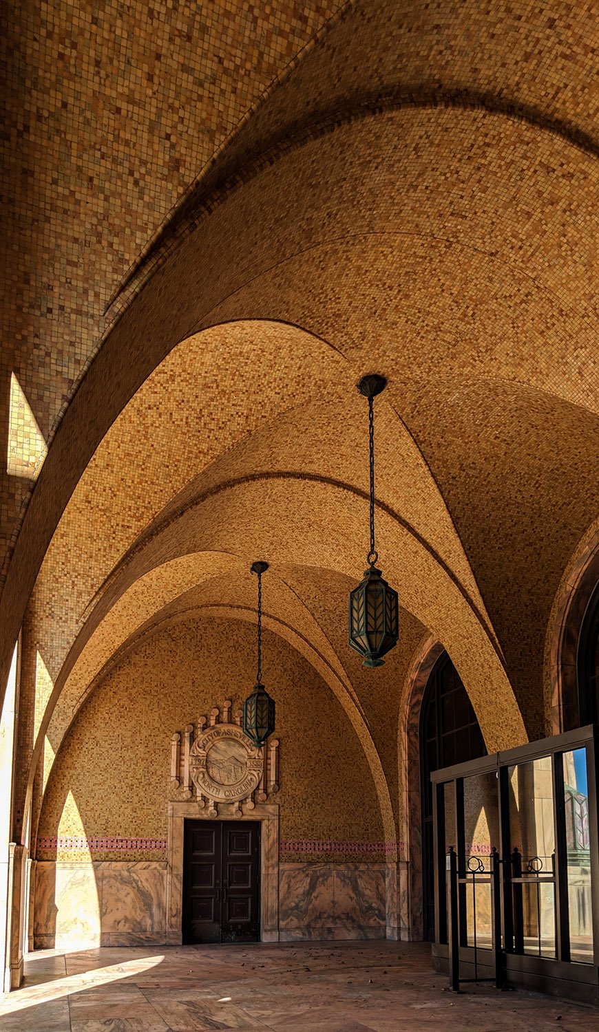 Entrance porch of the City Building, Asheville, North Carolina