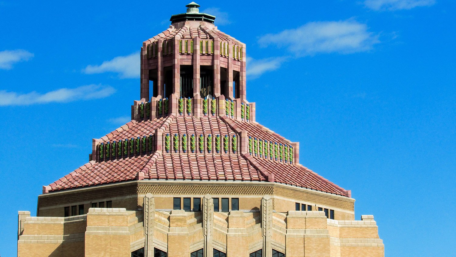 Looking at the top of the City Building, Asheville, North Carolina