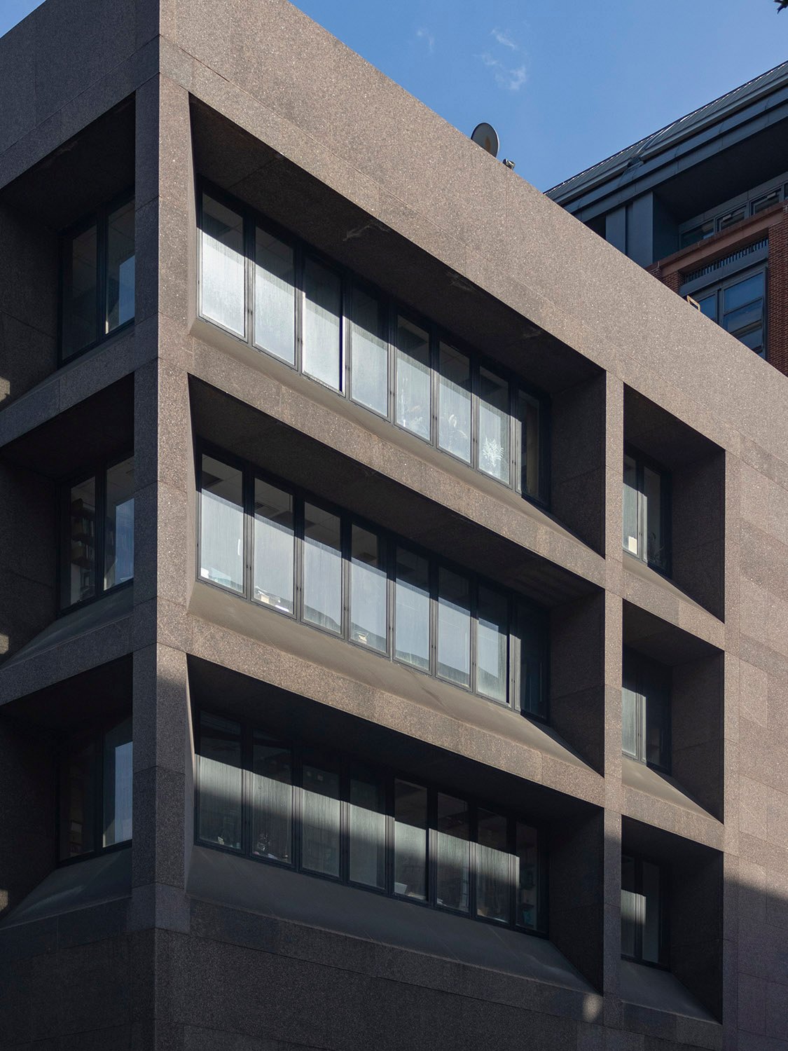 Looking at the west facade of the Kevorkian Center from the northwest