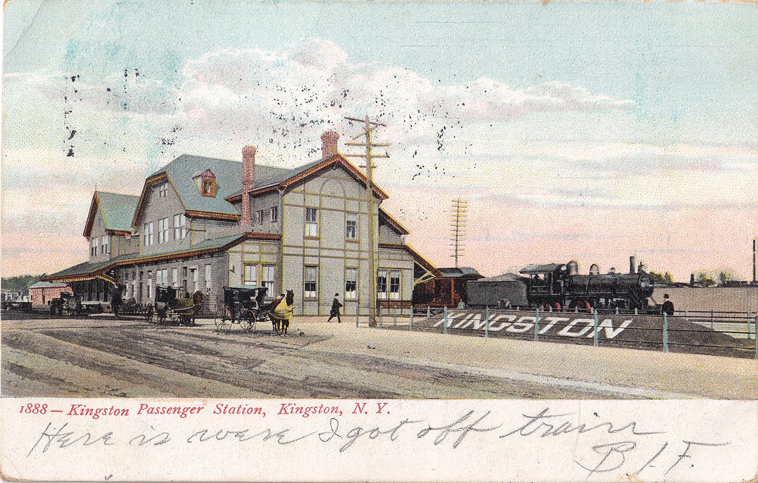 Postcard illustration of the Kingston Passenger Station (1883), Kingston, New York