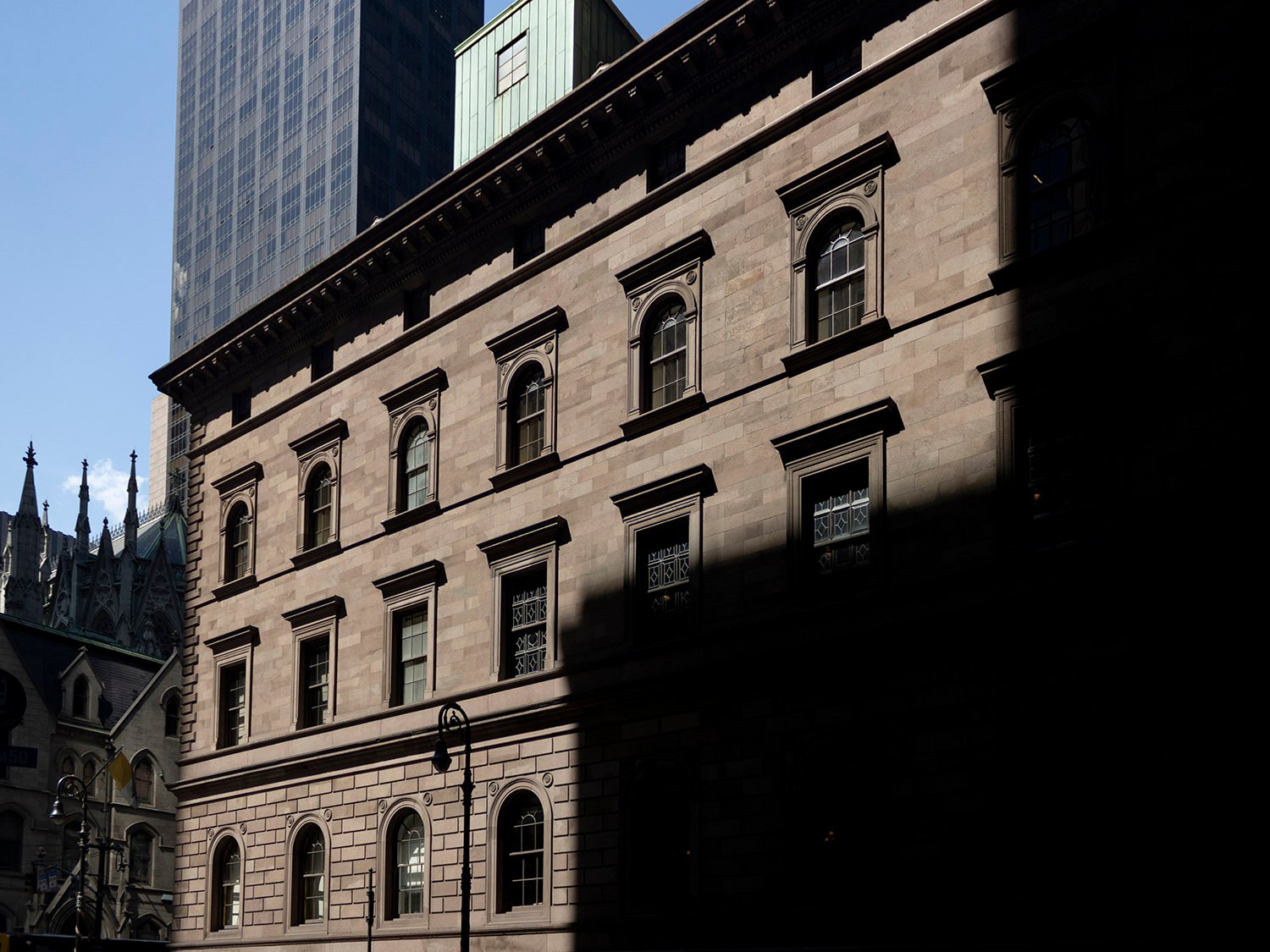 Looking at the south wing of the Villard Houses from East 50th Street, New York