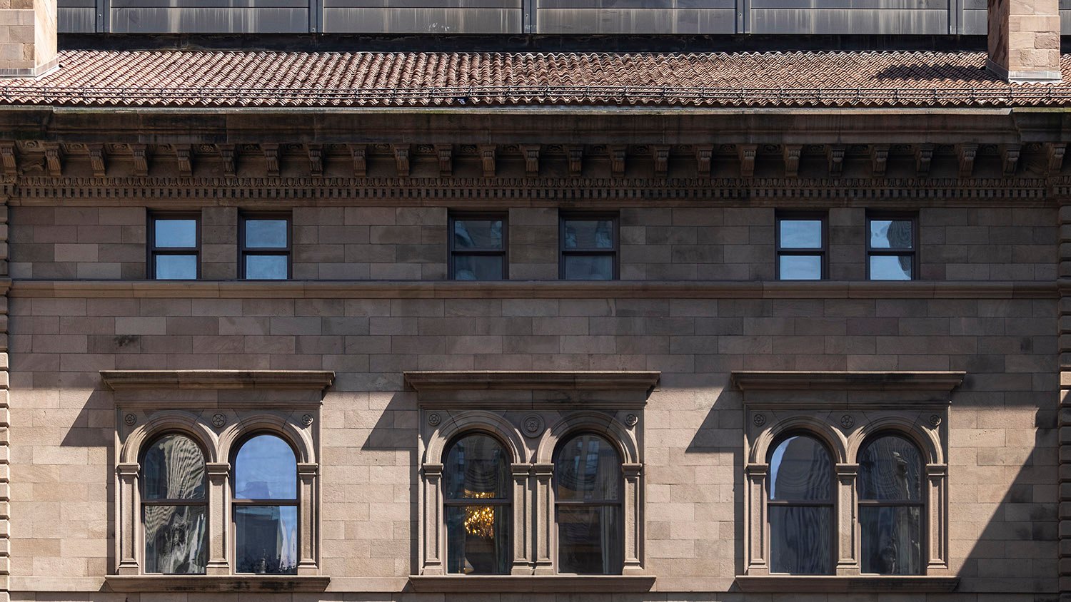 Third-floor and attic windows on the facade of the Villard Houses, New York
