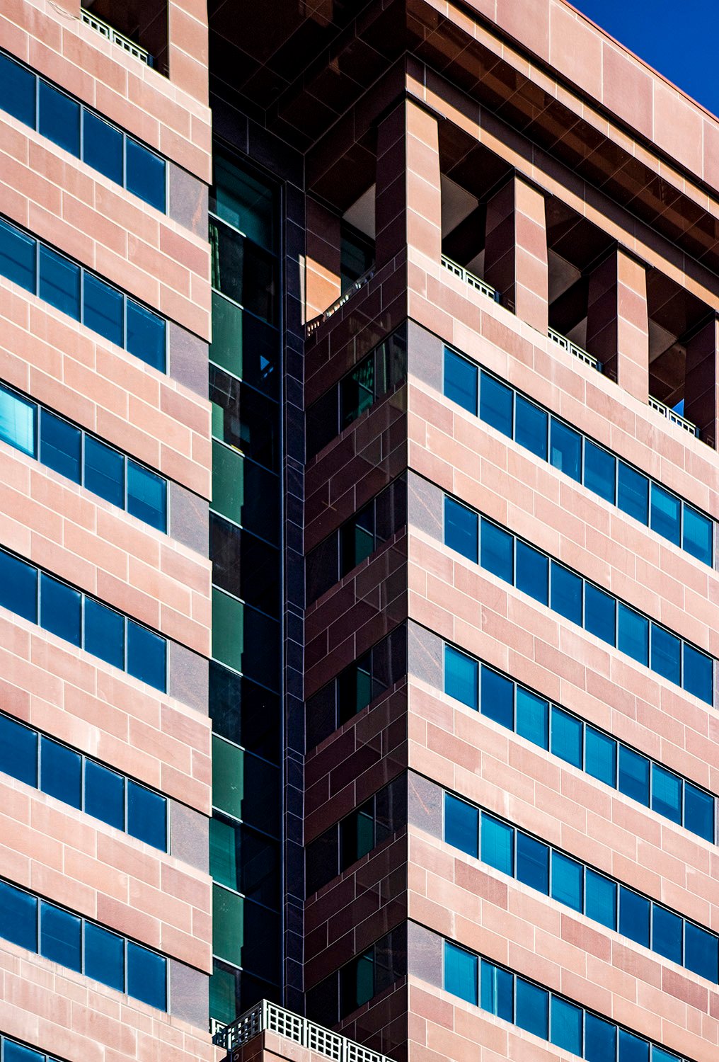 Looking up at the facade of Ten Peachtree Place, Atlanta