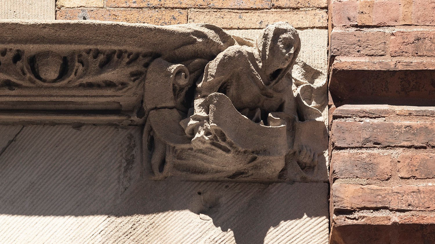 Terracotta corbel over the entrance of the Clarence B. Moore Residence, Philadelphia