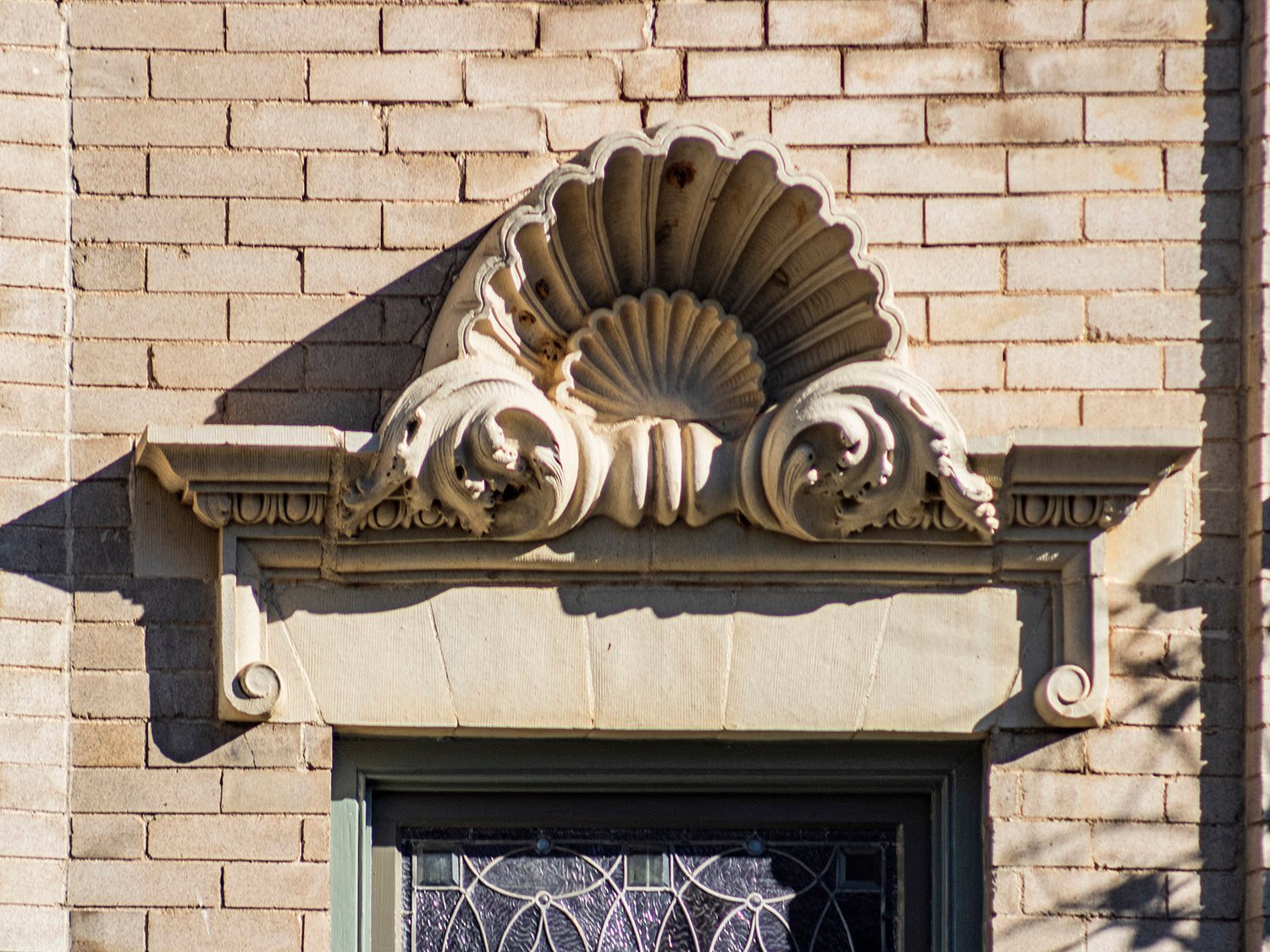 Terracotta pediment over a window on the south elevation of the V.H. Kriegshaber Residence, Atlanta