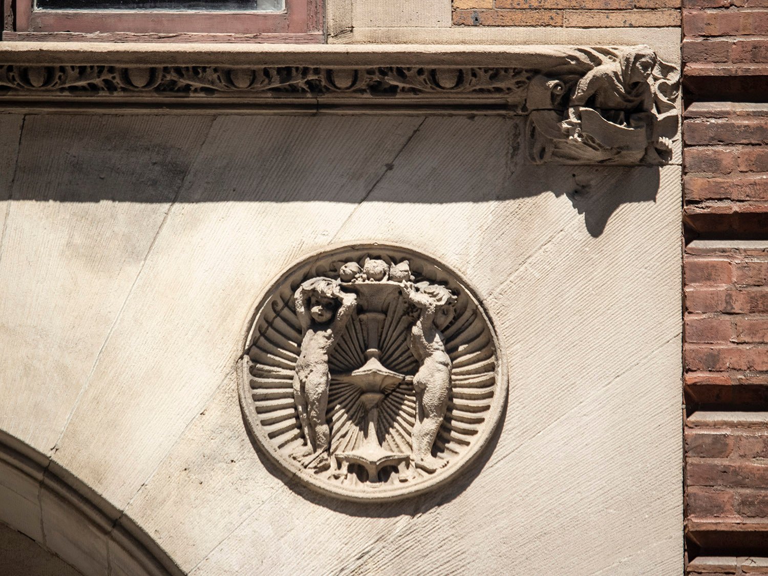 Terracotta ornamentation on the entrance of the Clarence B. Moore Residence, Philadelphia