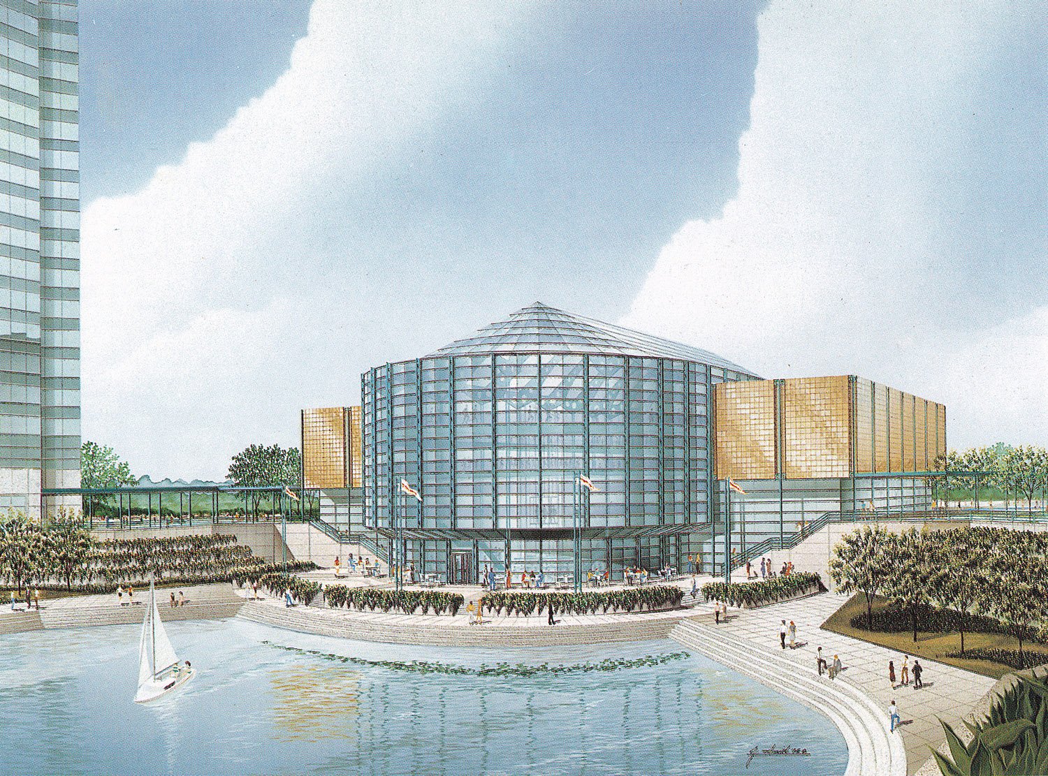 Helmut Jahn. Rendering of The Sporting Club at Concourse Corporate Office Center (1984). Sandy Springs, Georgia.