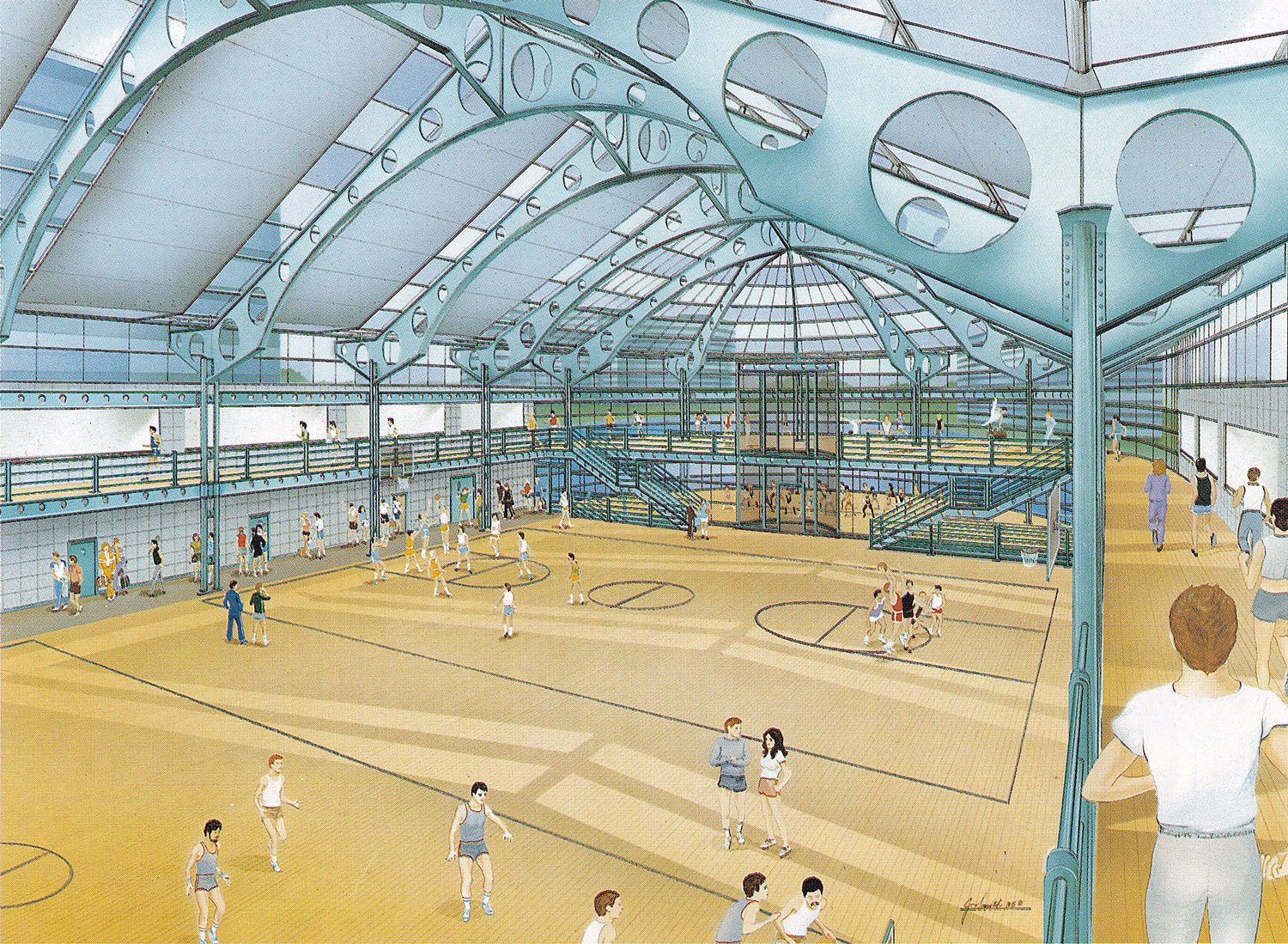 Helmut Jahn. Rendering of The Sporting Club at Concourse Corporate Office Center (1984). Sandy Springs, Georgia.