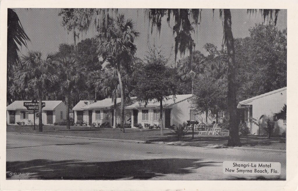 Postcard view of the Shangri-La Motel (1950), New Smyrna Beach, Florida