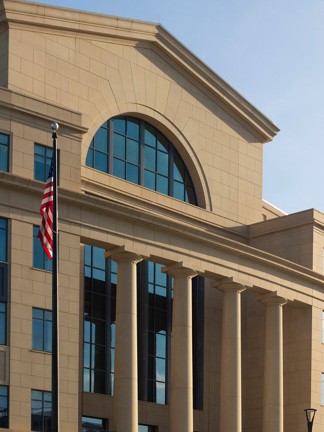 Pediment and columns on the facade of the Nathan Deal Judicial Center, Atlanta