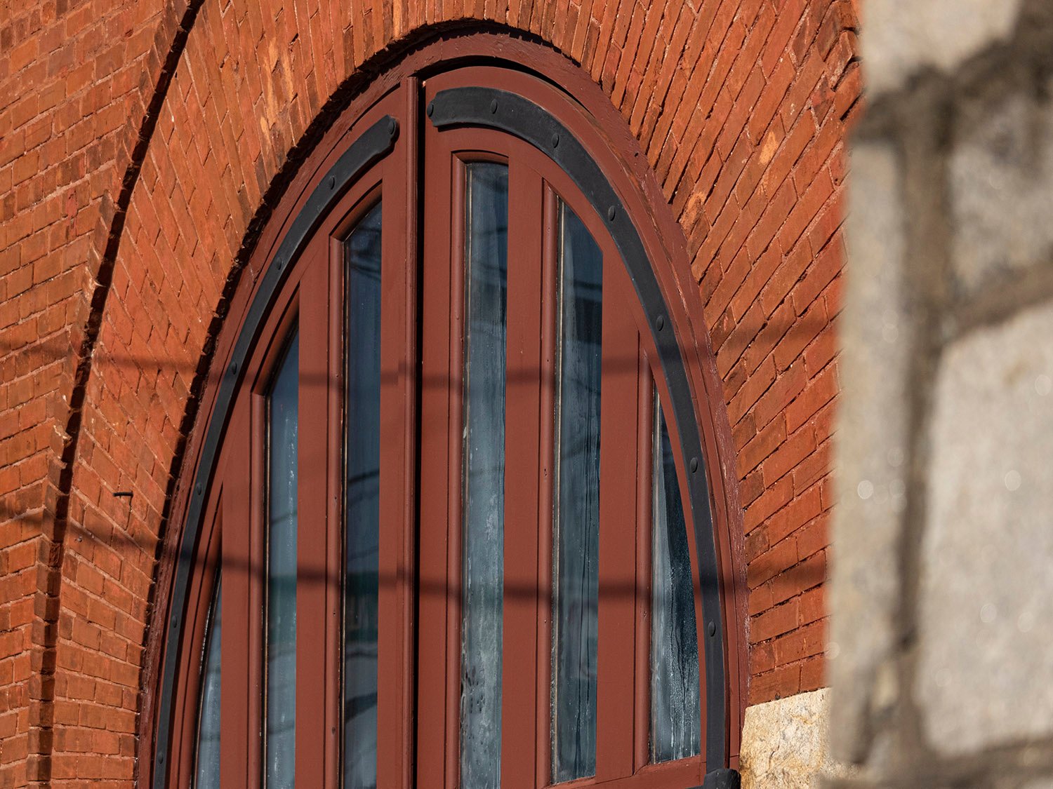 Looking at the fire engine doors on the facade of Engine House No. 6, Atlanta