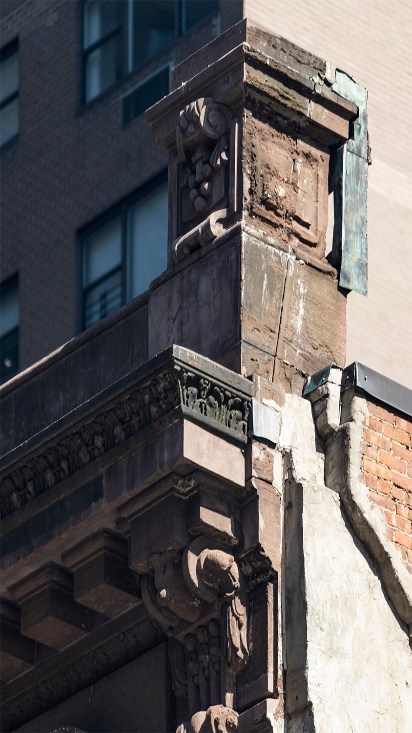Pedestal, cornice, and corbel on the Samuel W. Bowne Residence, New York