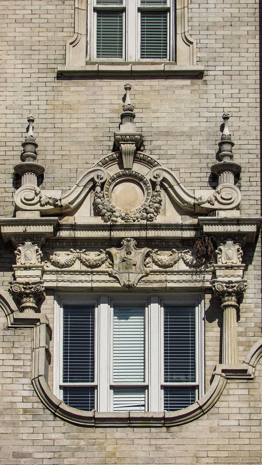 Second-floor window on the facade of the Gulf, Mobile and Ohio Passenger Terminal, Mobile, Alabama