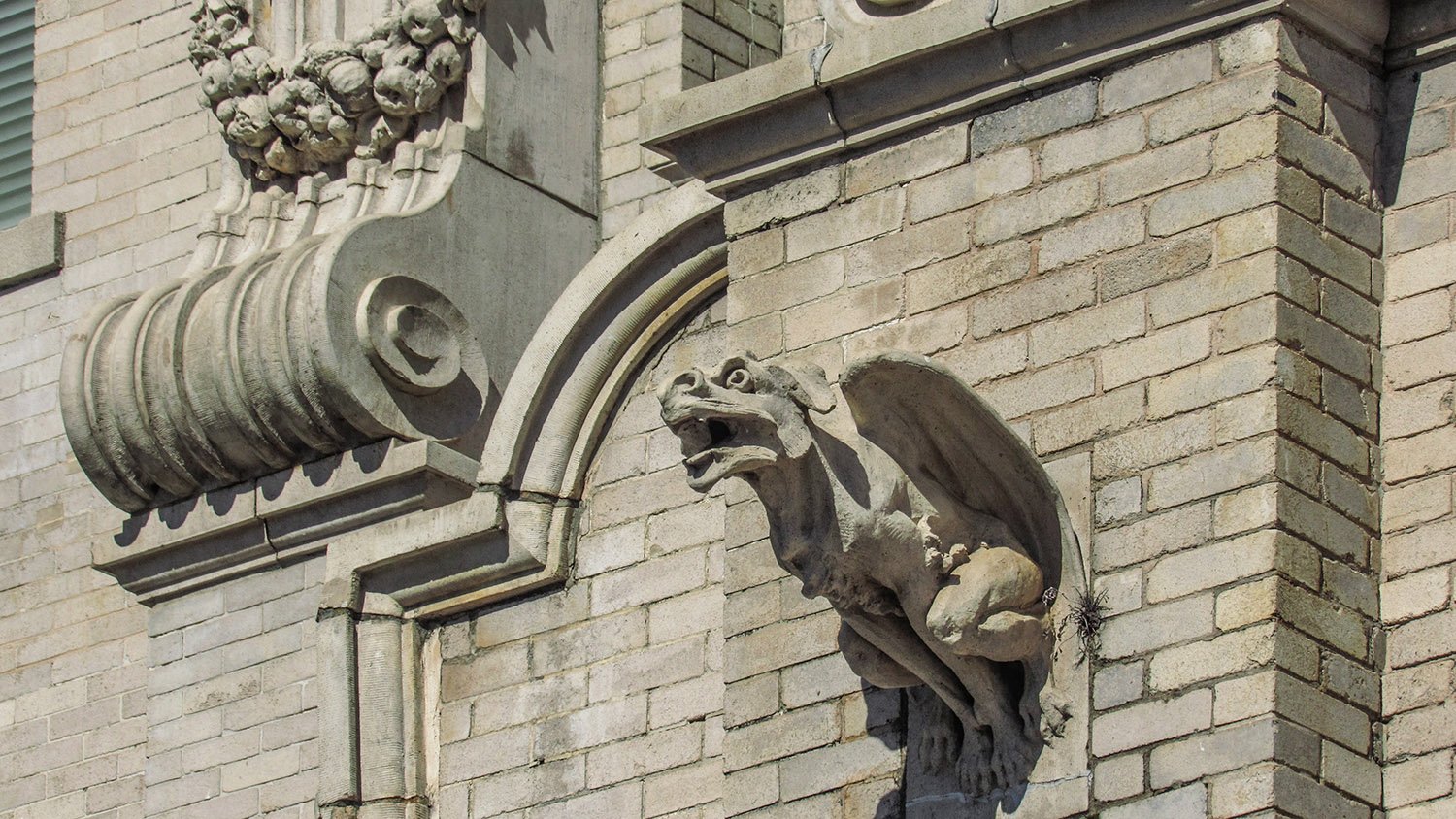 Volute and gargoyle on the facade of the Gulf, Mobile and Ohio Passenger Terminal, Mobile, Alabama