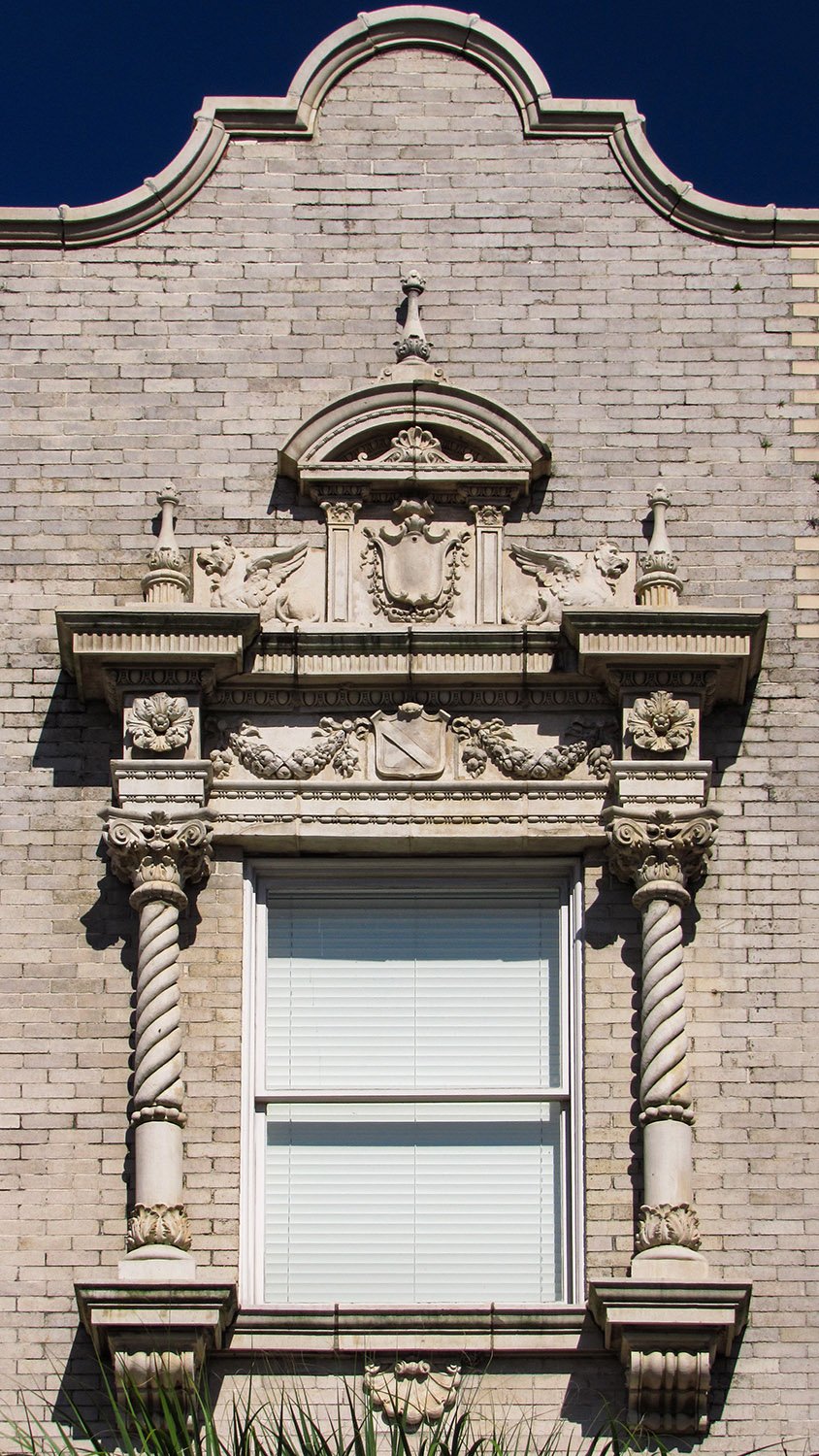 Third-floor window on the facade of the Gulf, Mobile and Ohio Passenger Terminal, Mobile, Alabama