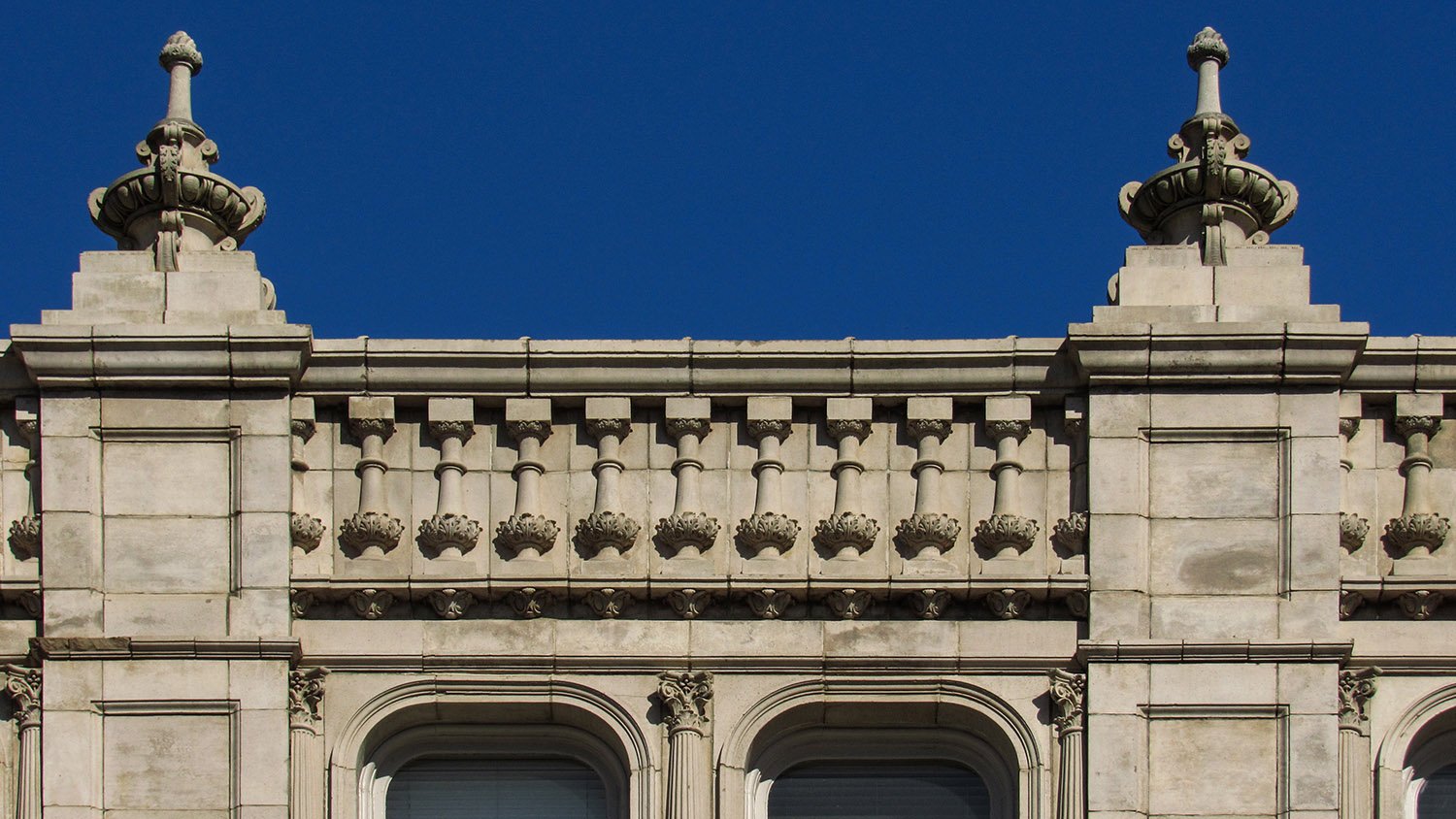 Parapet and finials on the west elevation of the Gulf, Mobile and Ohio Passenger Terminal, Mobile, Alabama