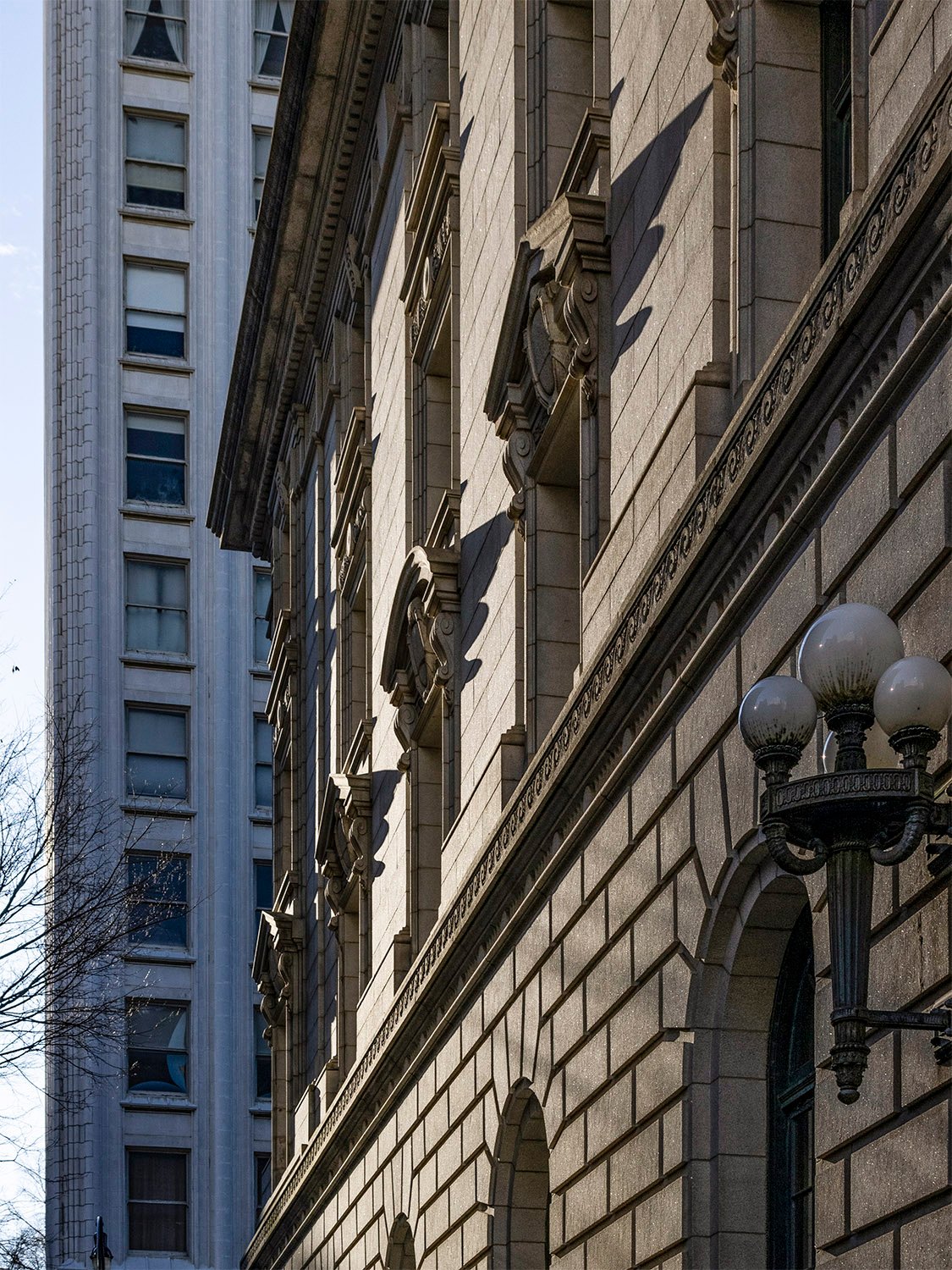 Looking up at the north elevation of the United States Post Office and Courthouse, Atlanta