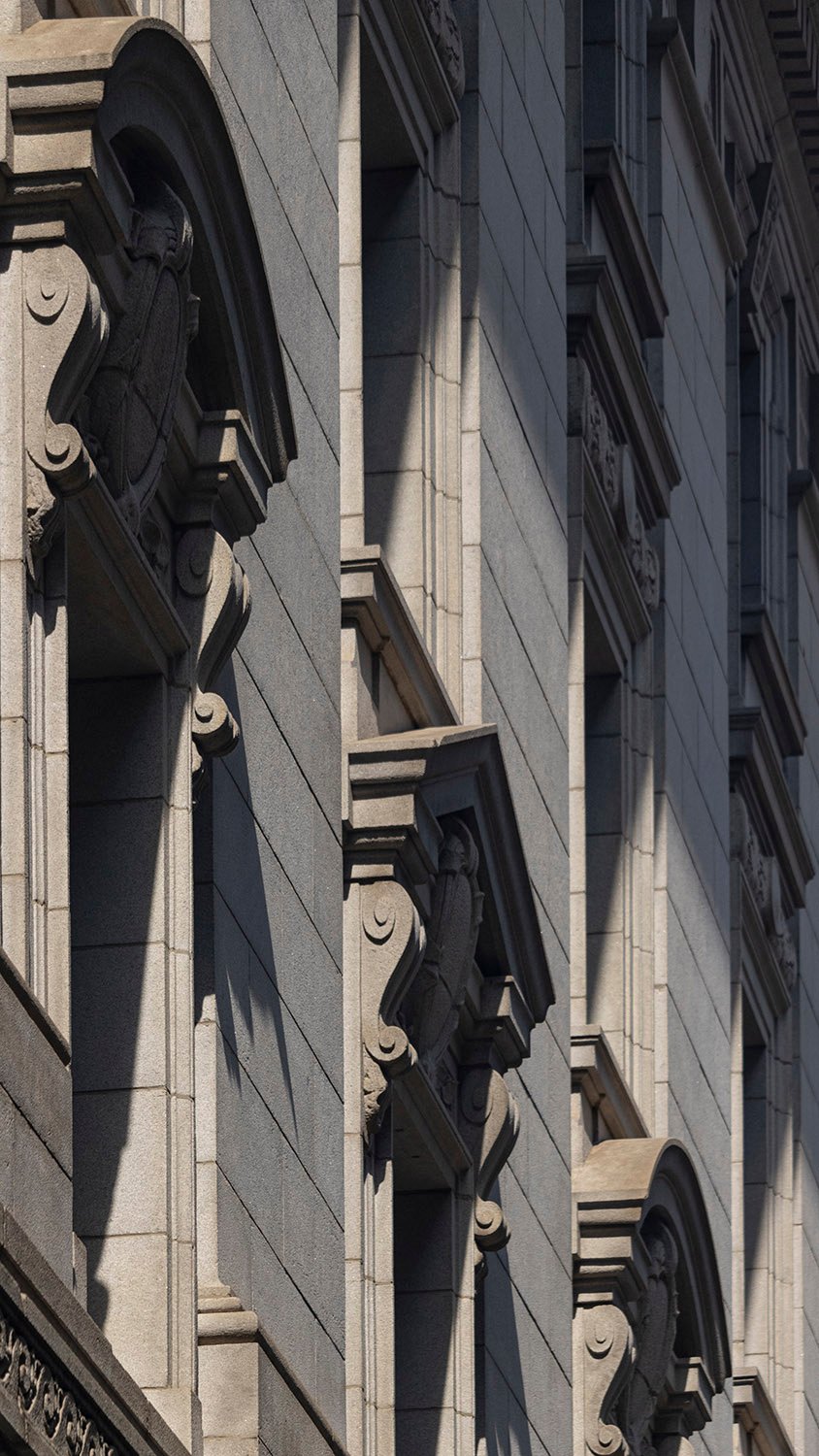 Pediments over second-floor windows on the United States Post Office and Courthouse, Atlanta