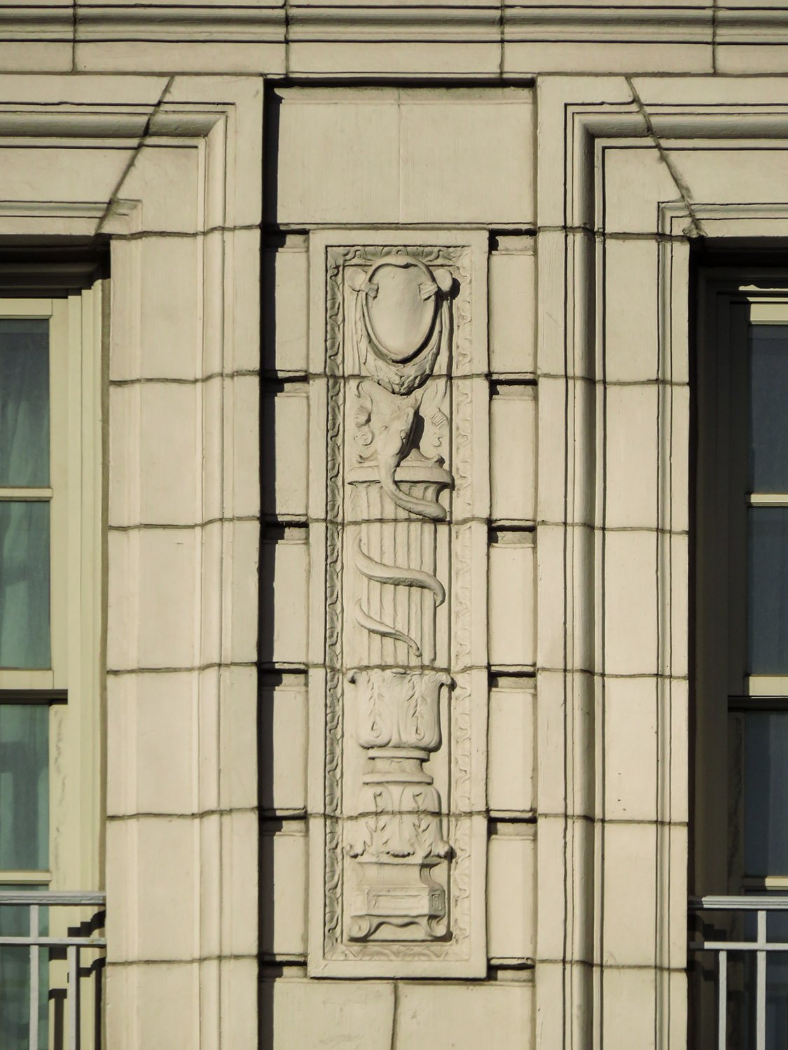 Terracotta panel on the facade of the Winecoff Hotel, Atlanta
